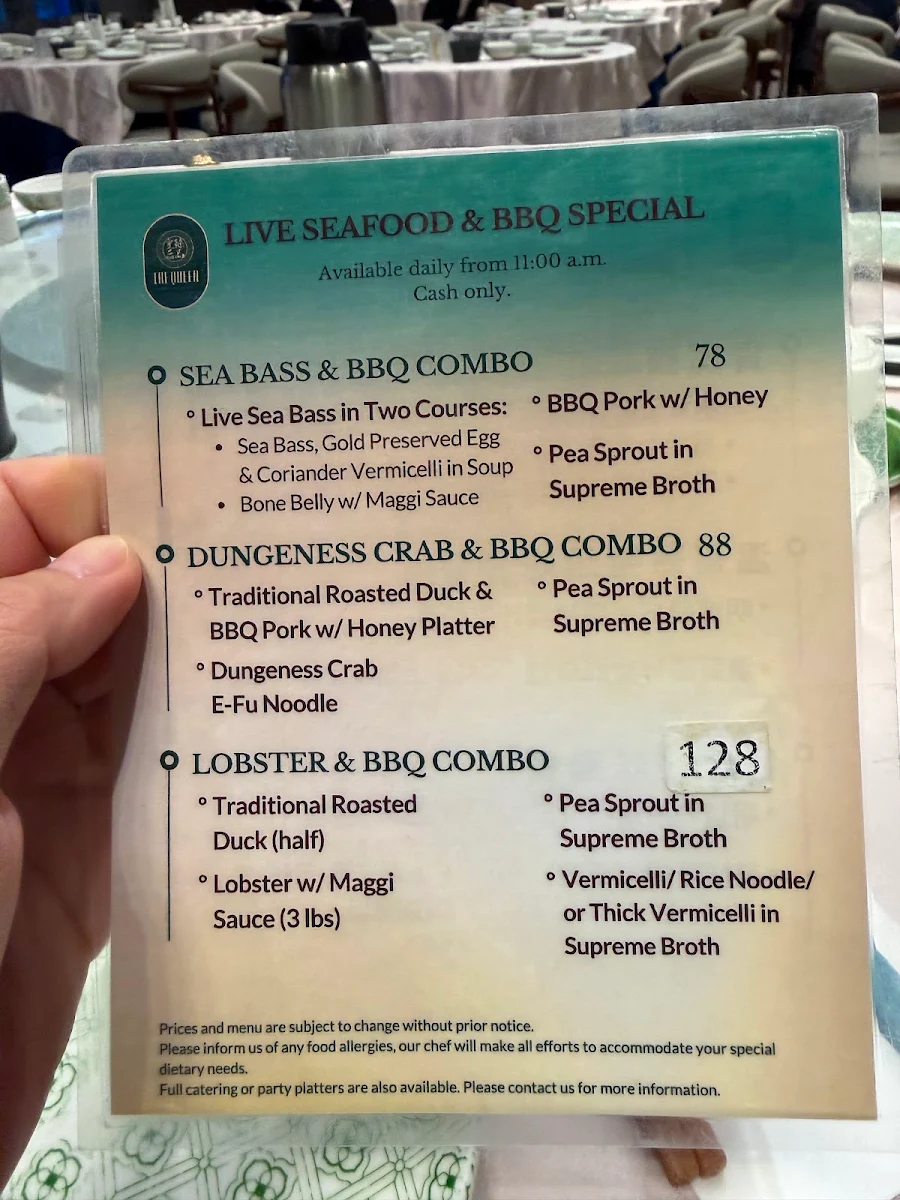 Menu, The Queen Seafood Cuisine