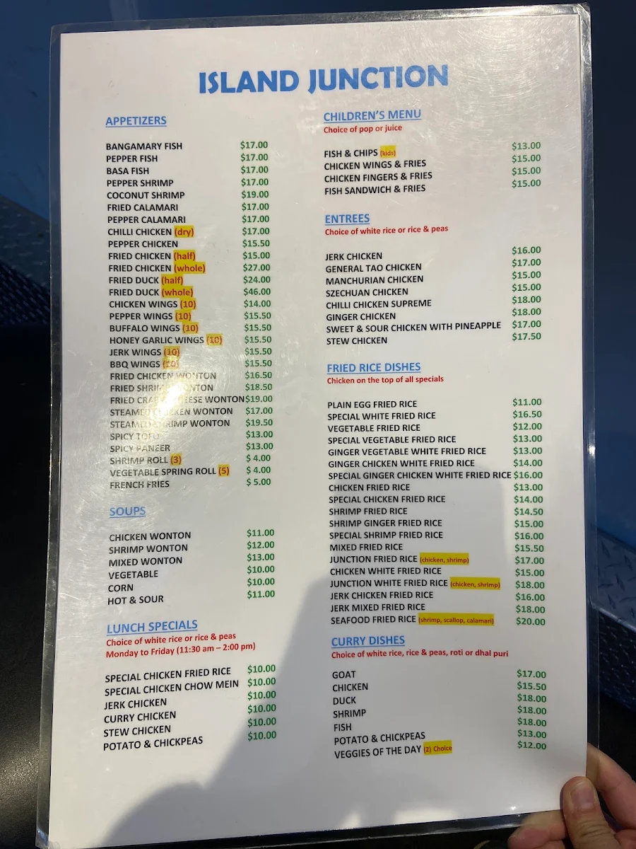 Menu, Island Junction Restaurant & Lounge
