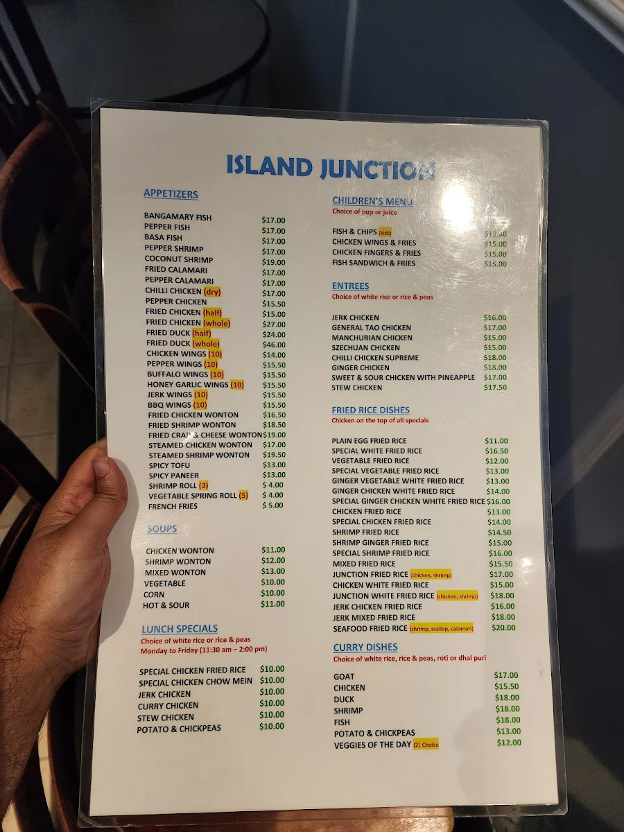 Menu, Island Junction Restaurant & Lounge