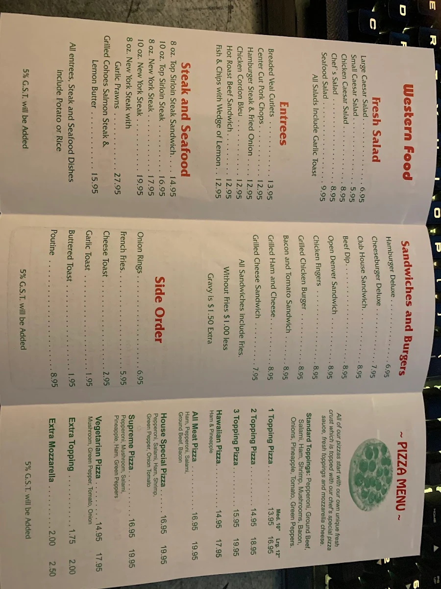 Menu, Island Inn (1996) Restaurant