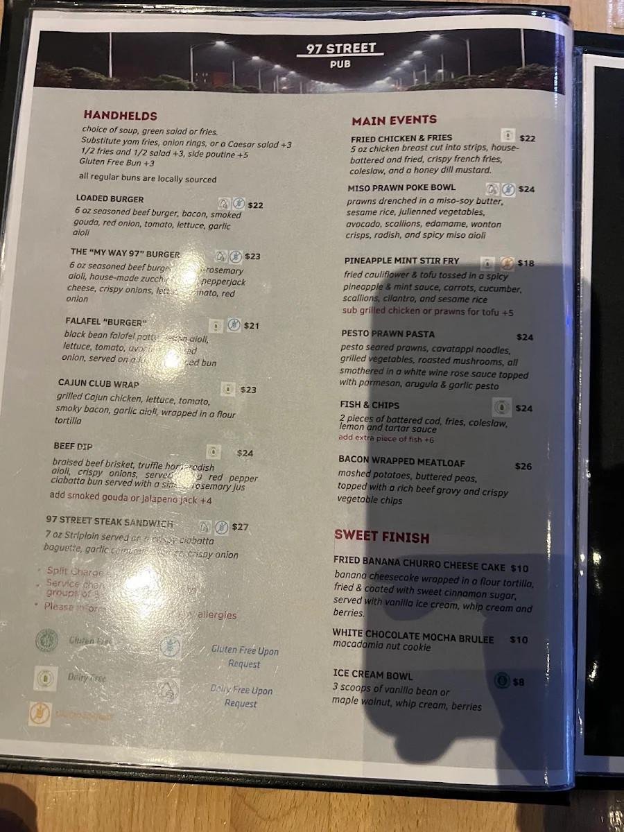 Menu, 97 Street Pub