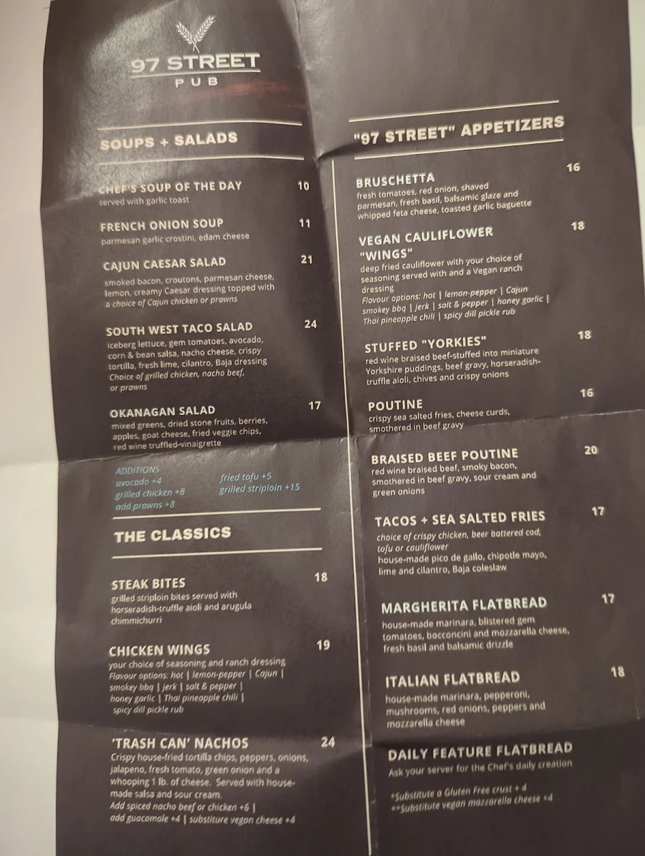 Menu, 97 Street Pub