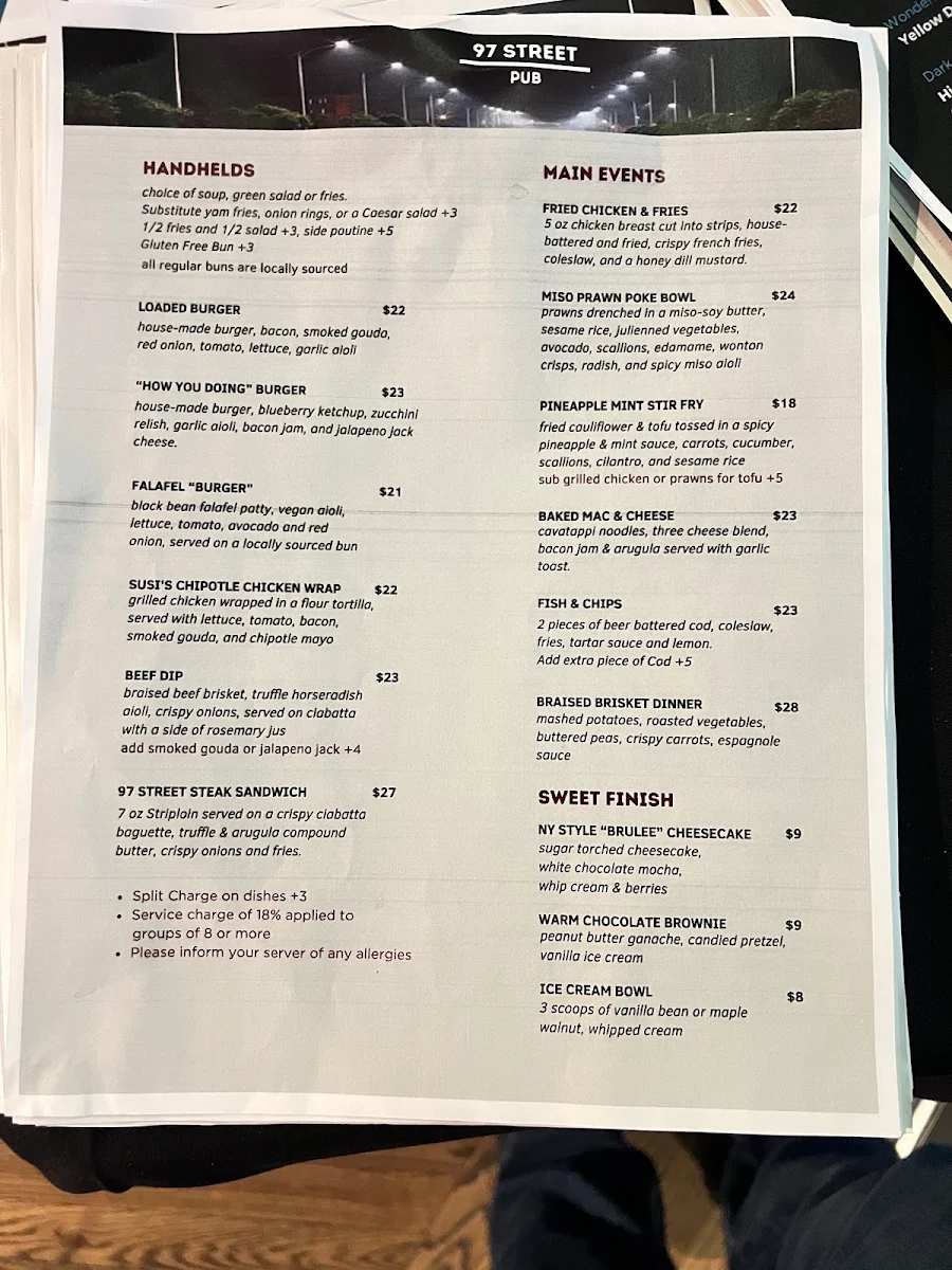 Menu, 97 Street Pub