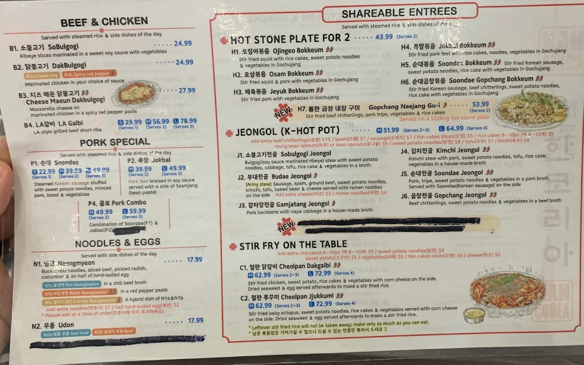 Menu, HAN COREA (MACLEOD) Korean Cuisine