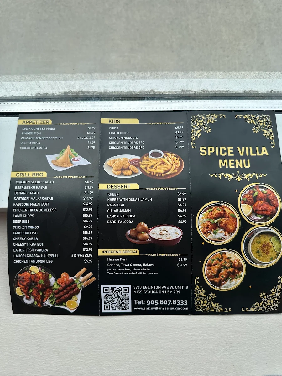 Menu, Spice Villa