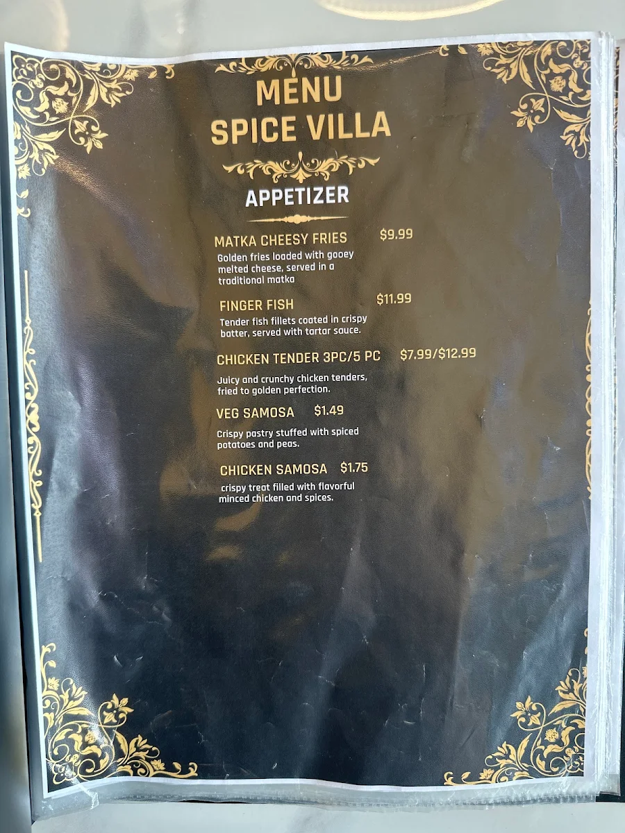 Menu, Spice Villa