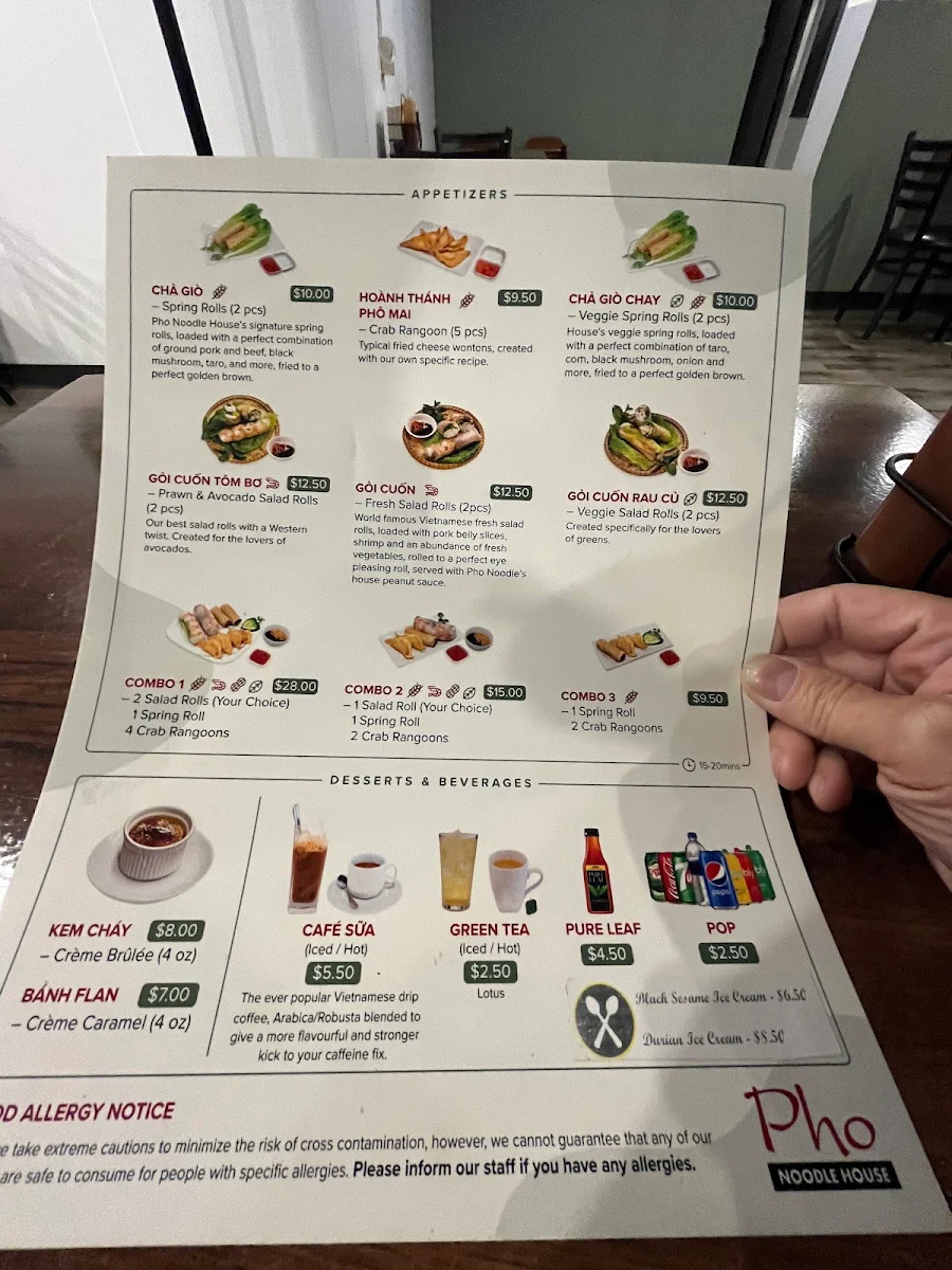 Menu, Pho Noodle House