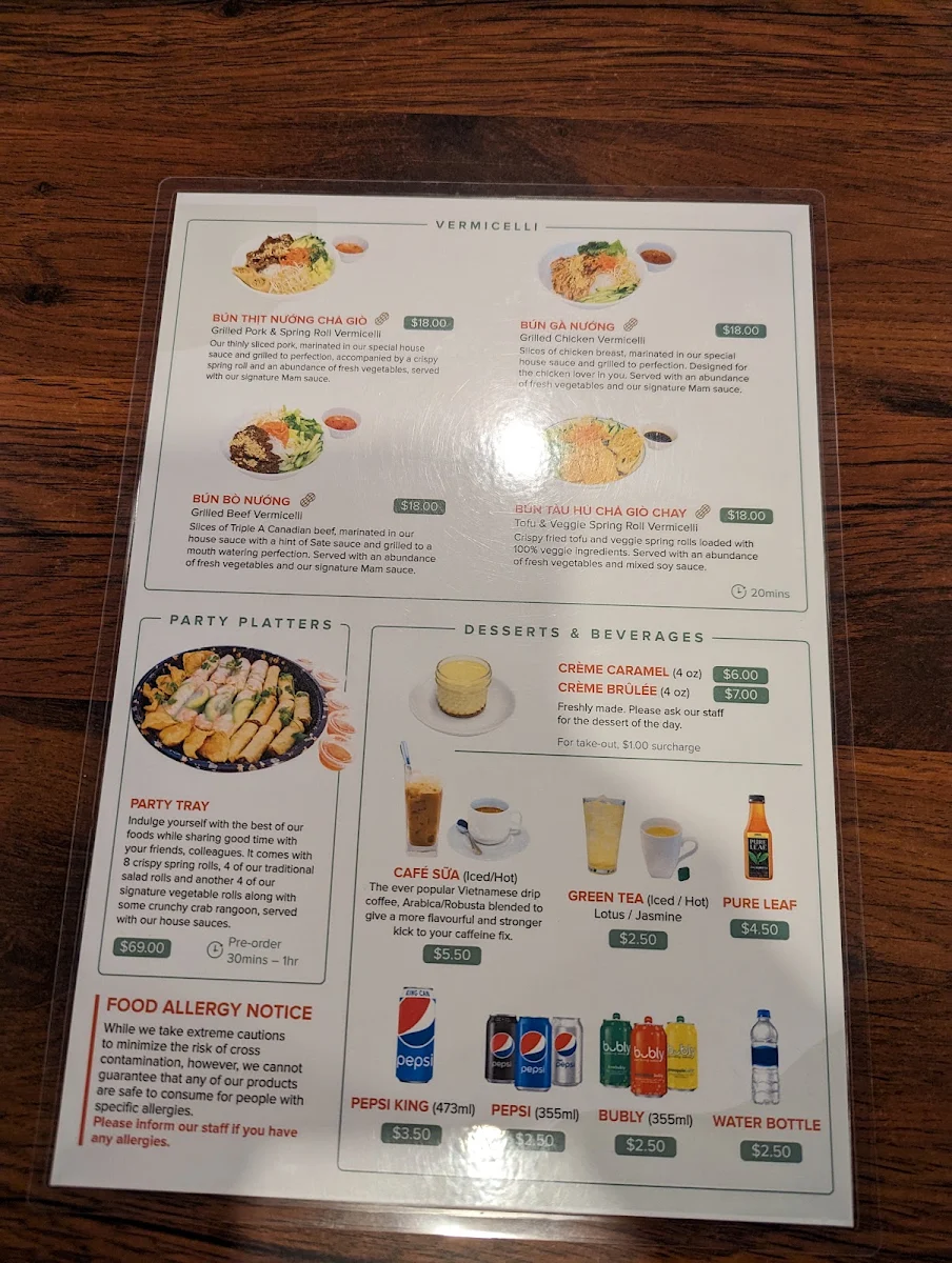 Menu, Pho Noodle House