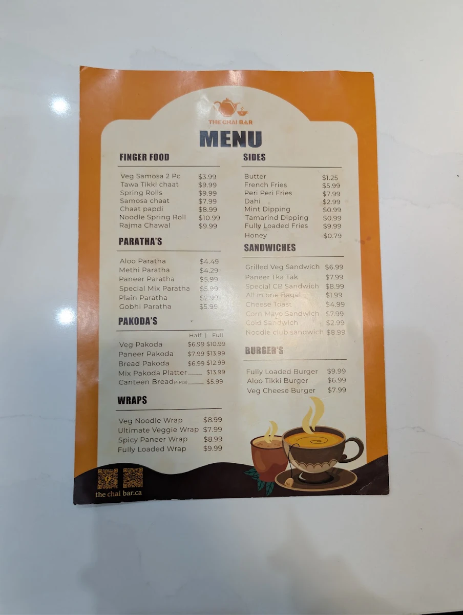 Menu, The Chai Bar