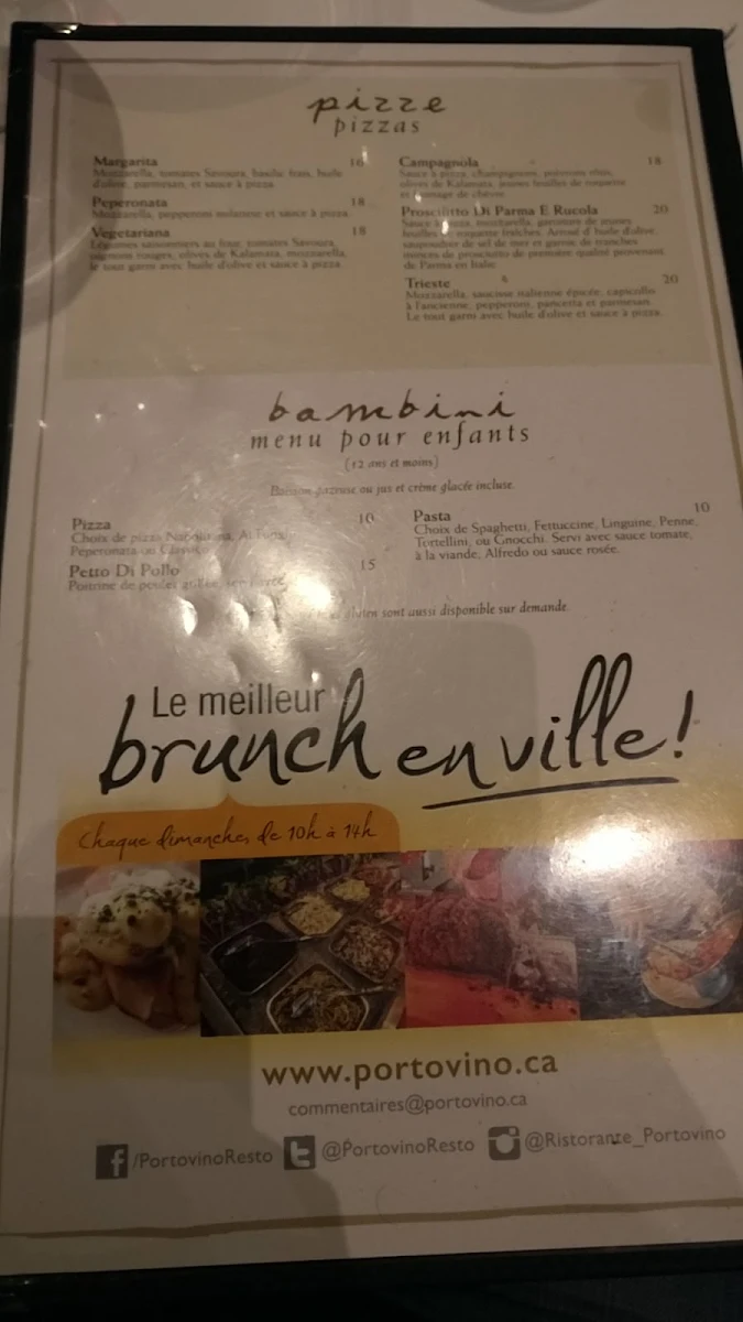 Menu, Ristorante Portovino