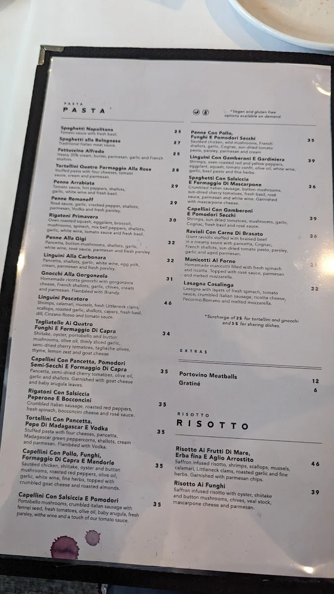 Menu, Ristorante Portovino