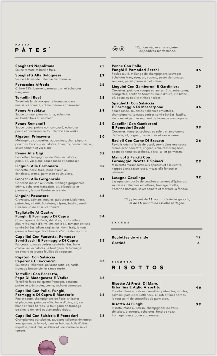 Menu, Ristorante Portovino