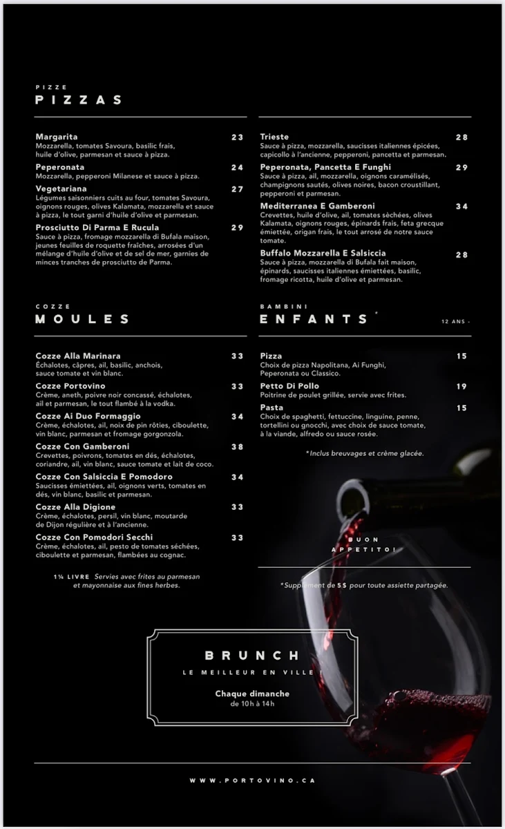 Menu, Ristorante Portovino