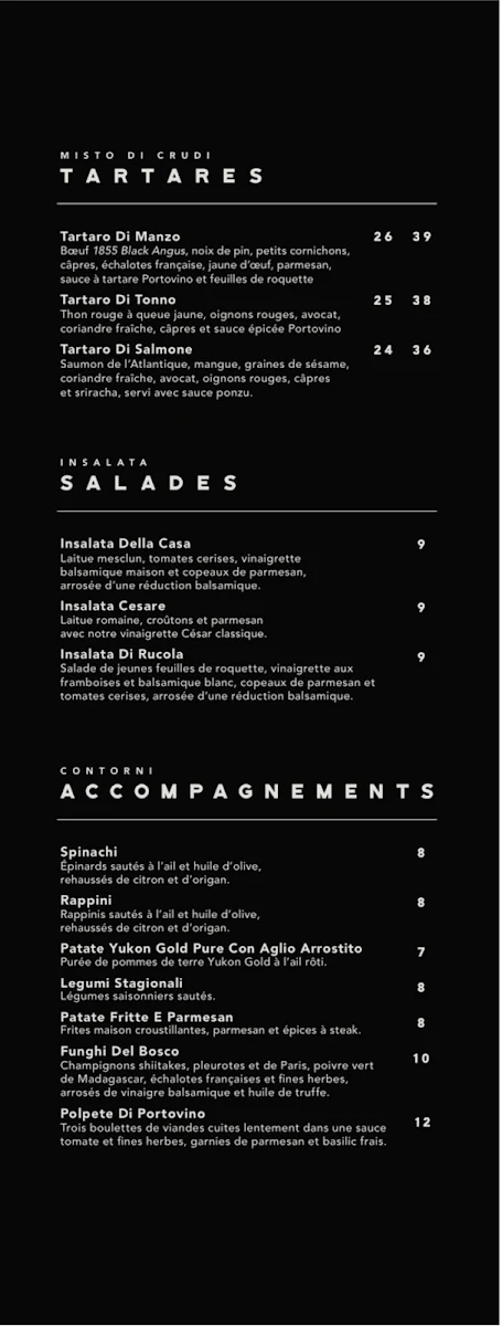 Menu, Ristorante Portovino