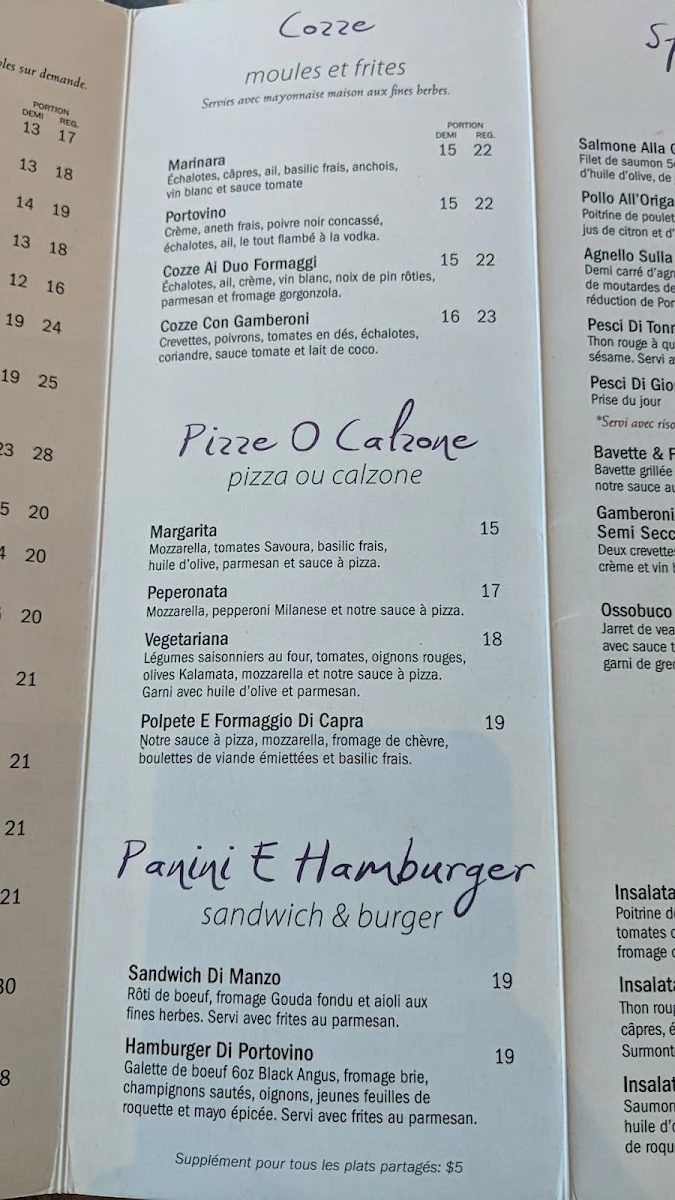 Menu, Ristorante Portovino