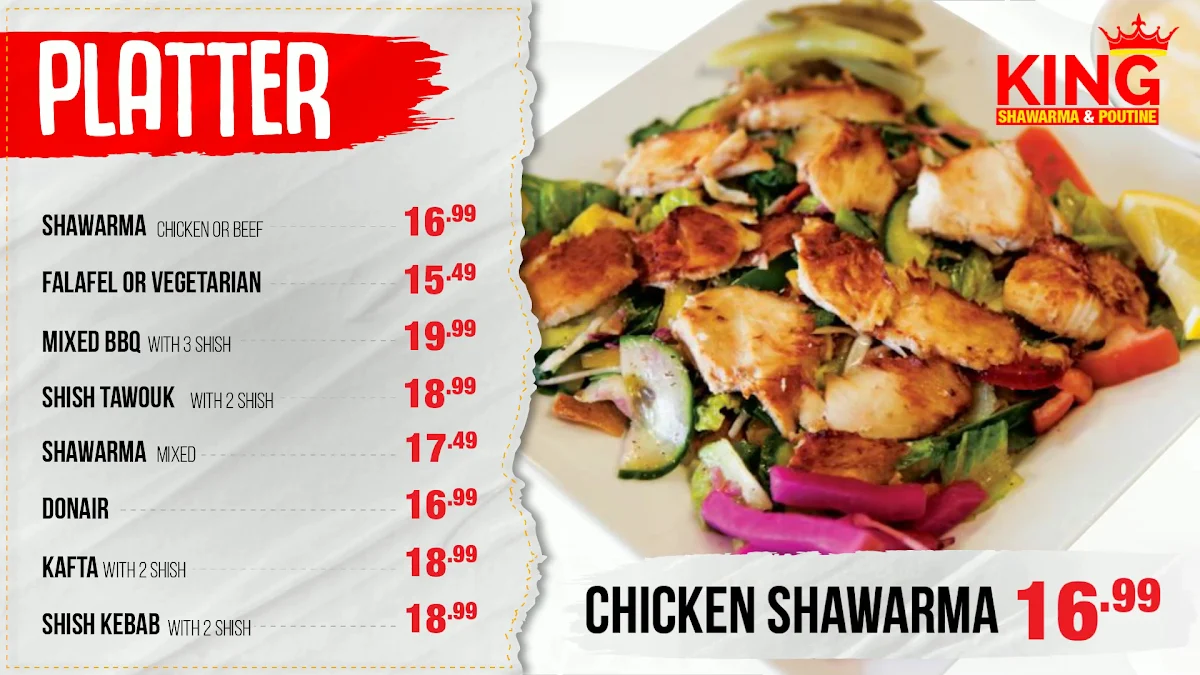 Menu, Bank Shawarma & Poutine