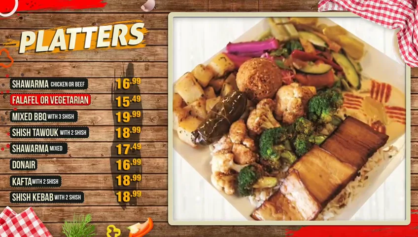 Menu, Bank Shawarma & Poutine