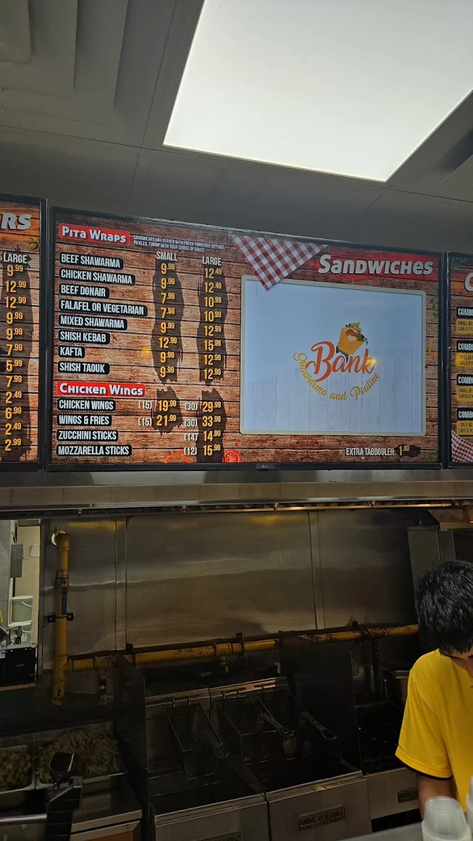 Menu, Bank Shawarma & Poutine