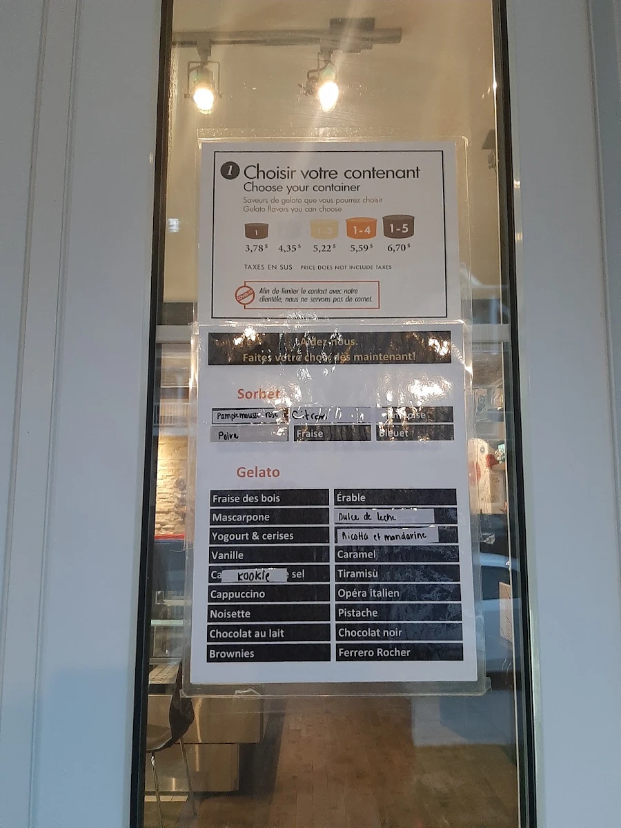 Menu, O'Gelato Et Cacao