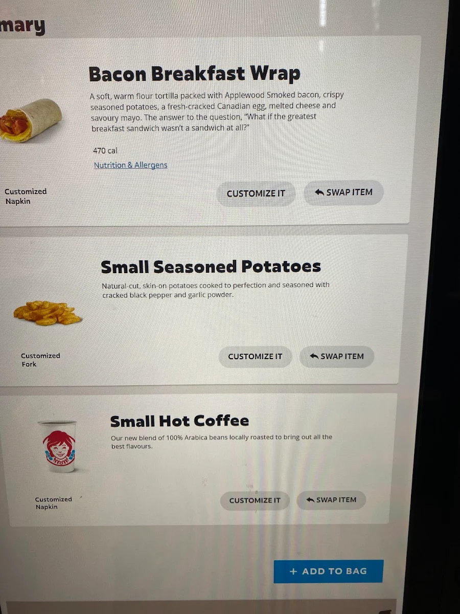 Menu, Wendy's