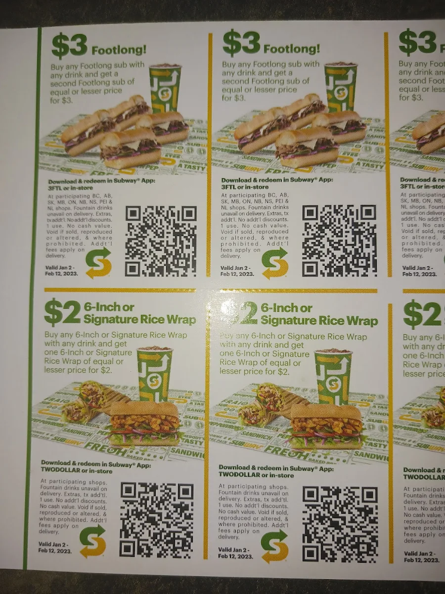 Menu, Subway