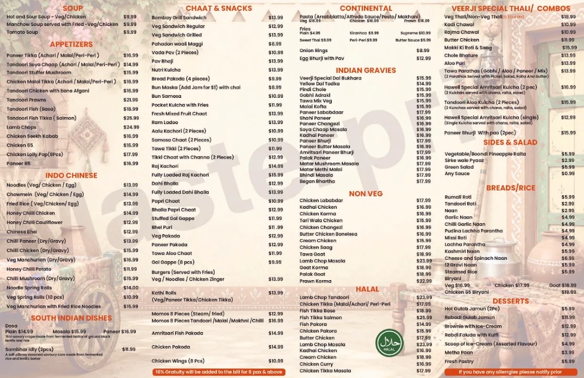 Menu, Veerji's Haweli