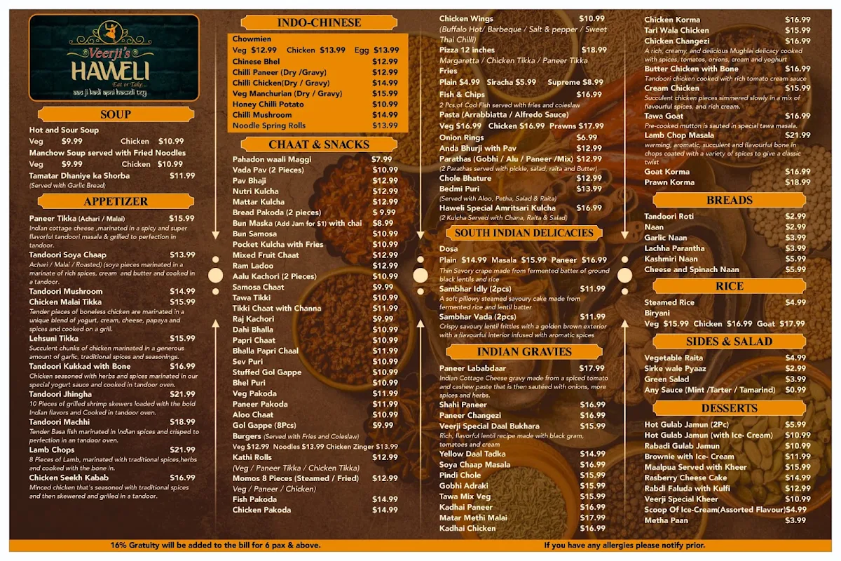 Menu, Veerji's Haweli