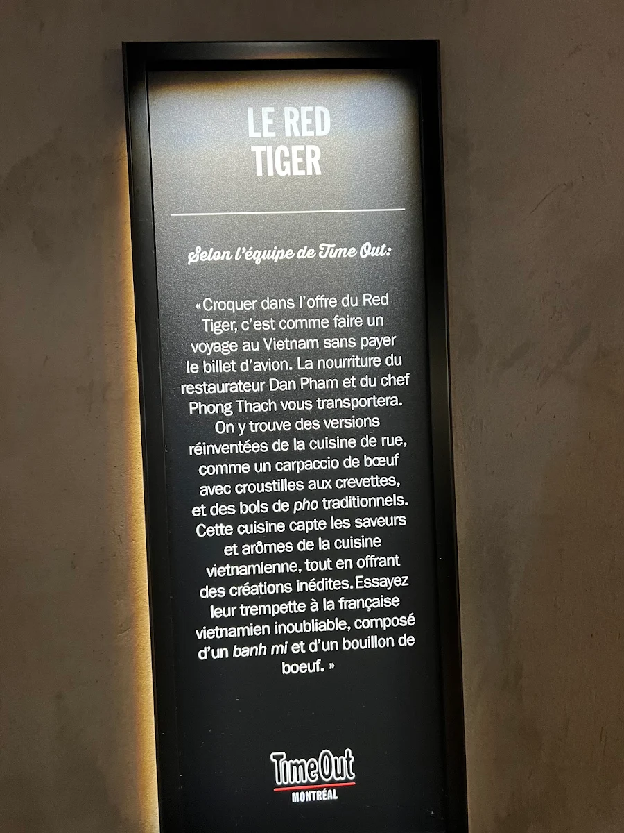 Menu, Le Red Tiger - Cantine Vietnamienne