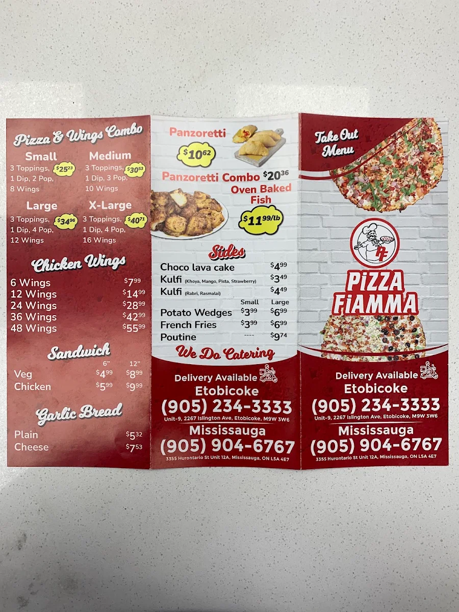 Menu, Pizza Fiamma