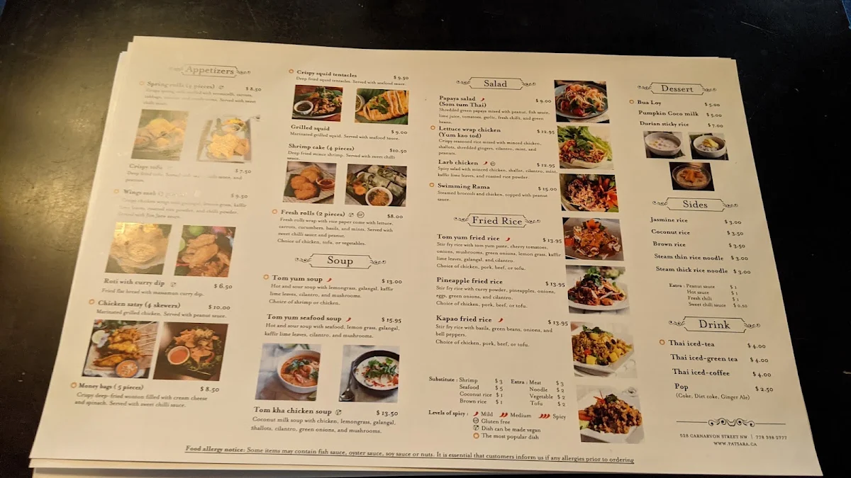 Menu, Patsara Thai