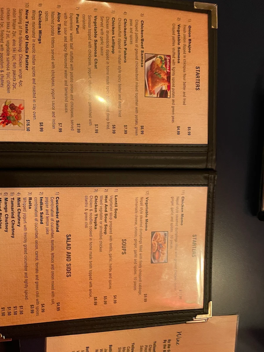 Menu, New Taste Of India Restaurant