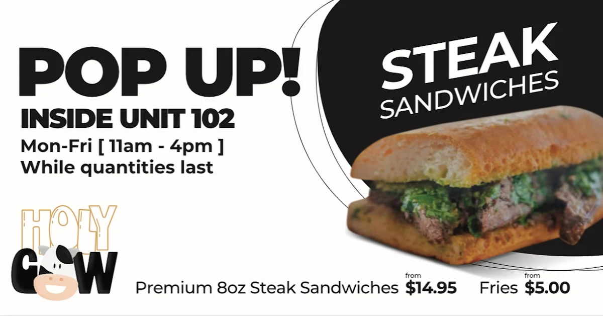 Menu, HOLY COW STEAK SANDWICHES