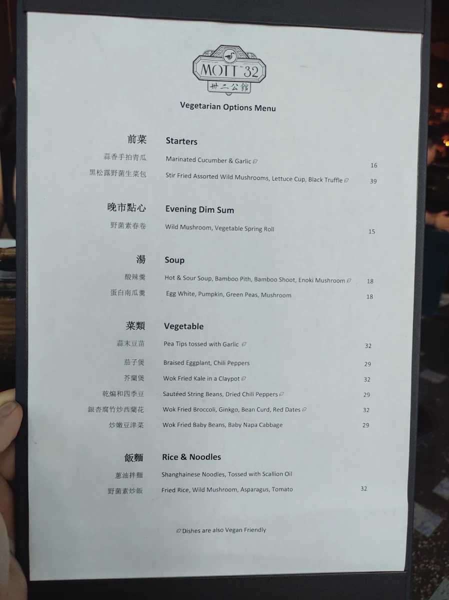 Menu, Mott 32 Vancouver
