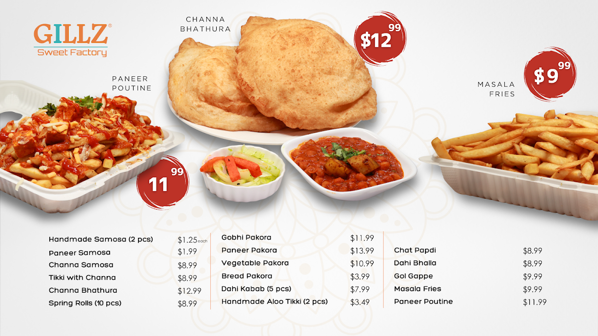 Menu, Gillz Sweet Factory Saddletowne