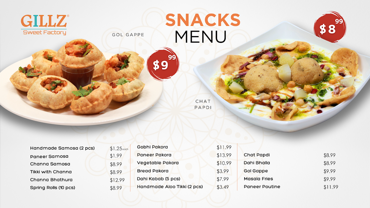 Menu, Gillz Sweet Factory Saddletowne