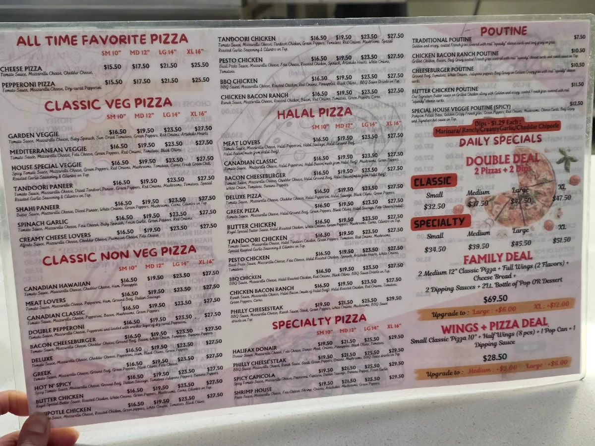 Menu, Royality Pizza and Chicken