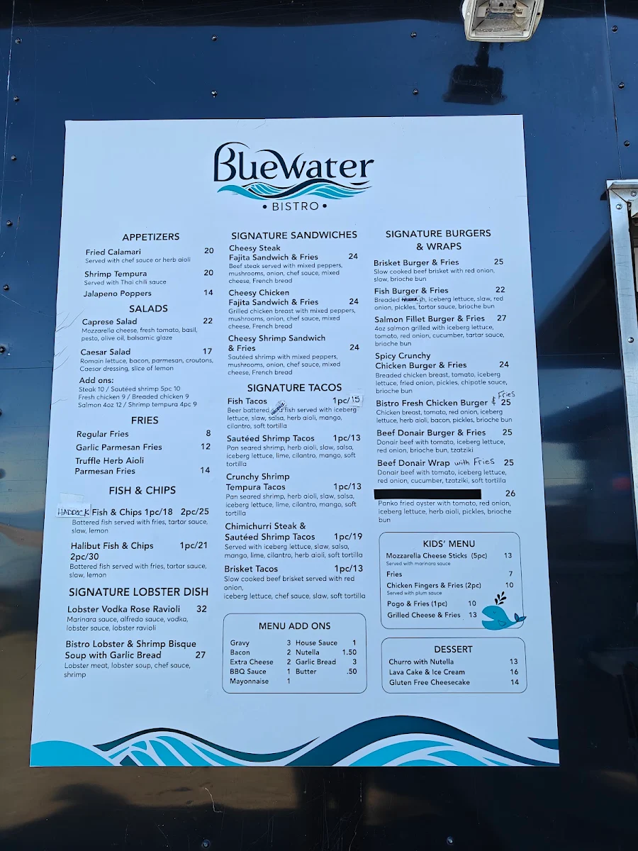 Menu, Bluewater Bistro