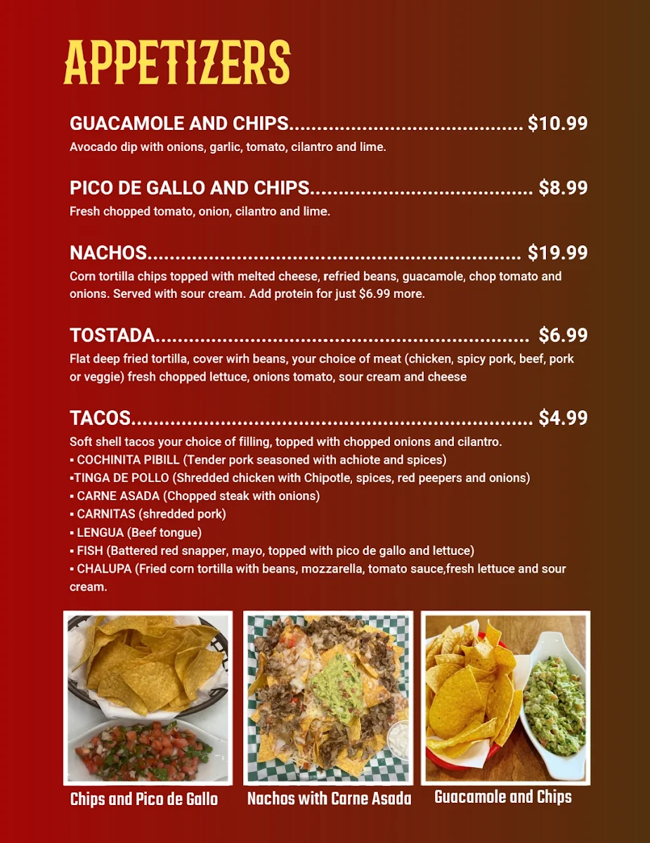 Menu, TacoRiendo Mexican Cantina Inc