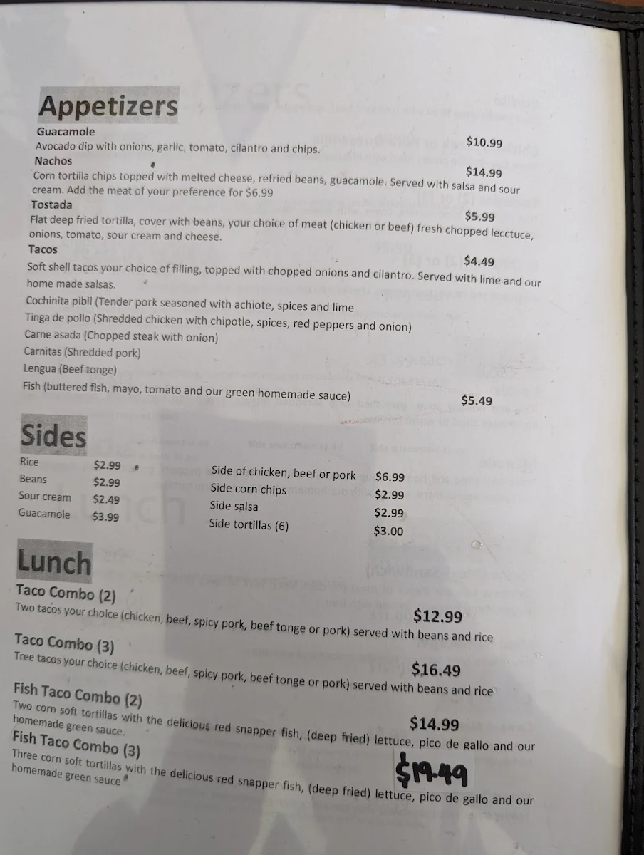 Menu, TacoRiendo Mexican Cantina Inc