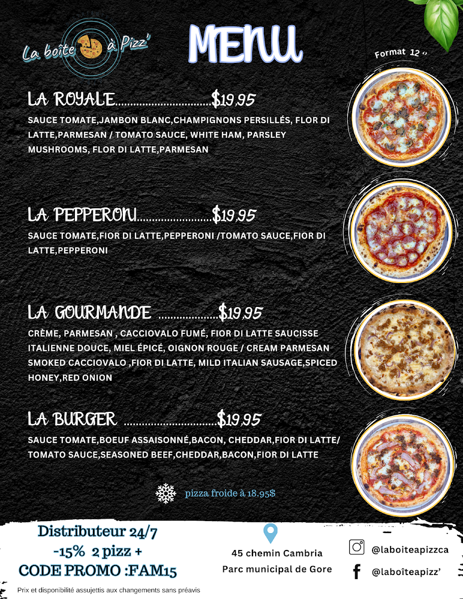 Menu, La boîte à pizz’