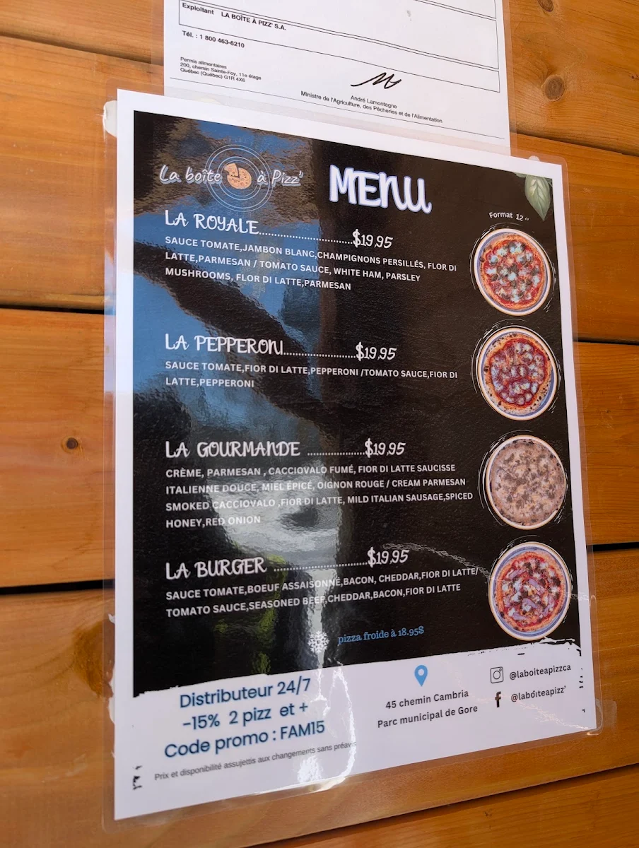 Menu, La boîte à pizz’