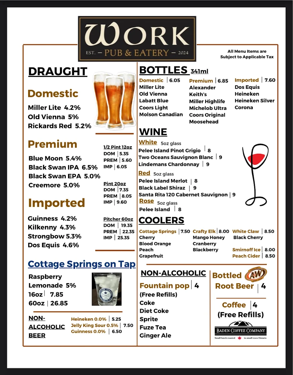 Menu, Work Pub & Eatery