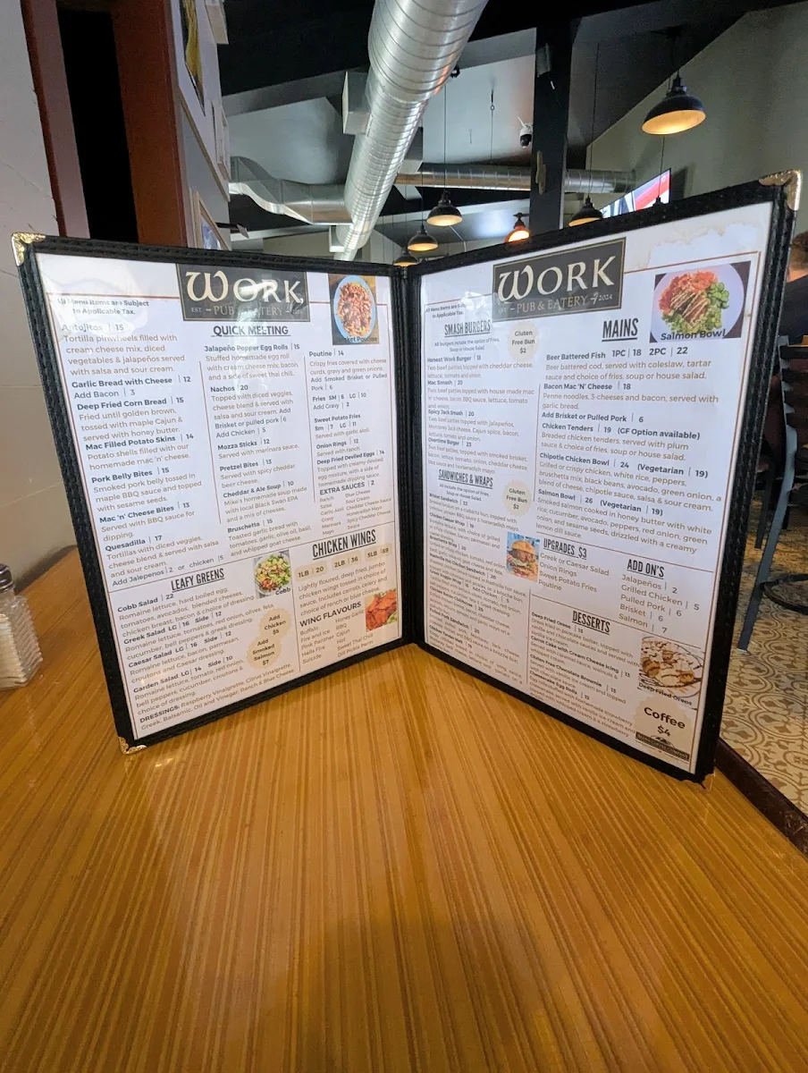 Menu, Work Pub & Eatery