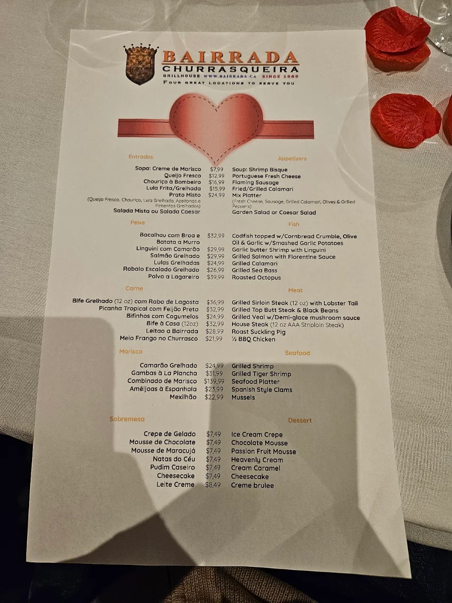 Menu, Bairrada Churrasqueira