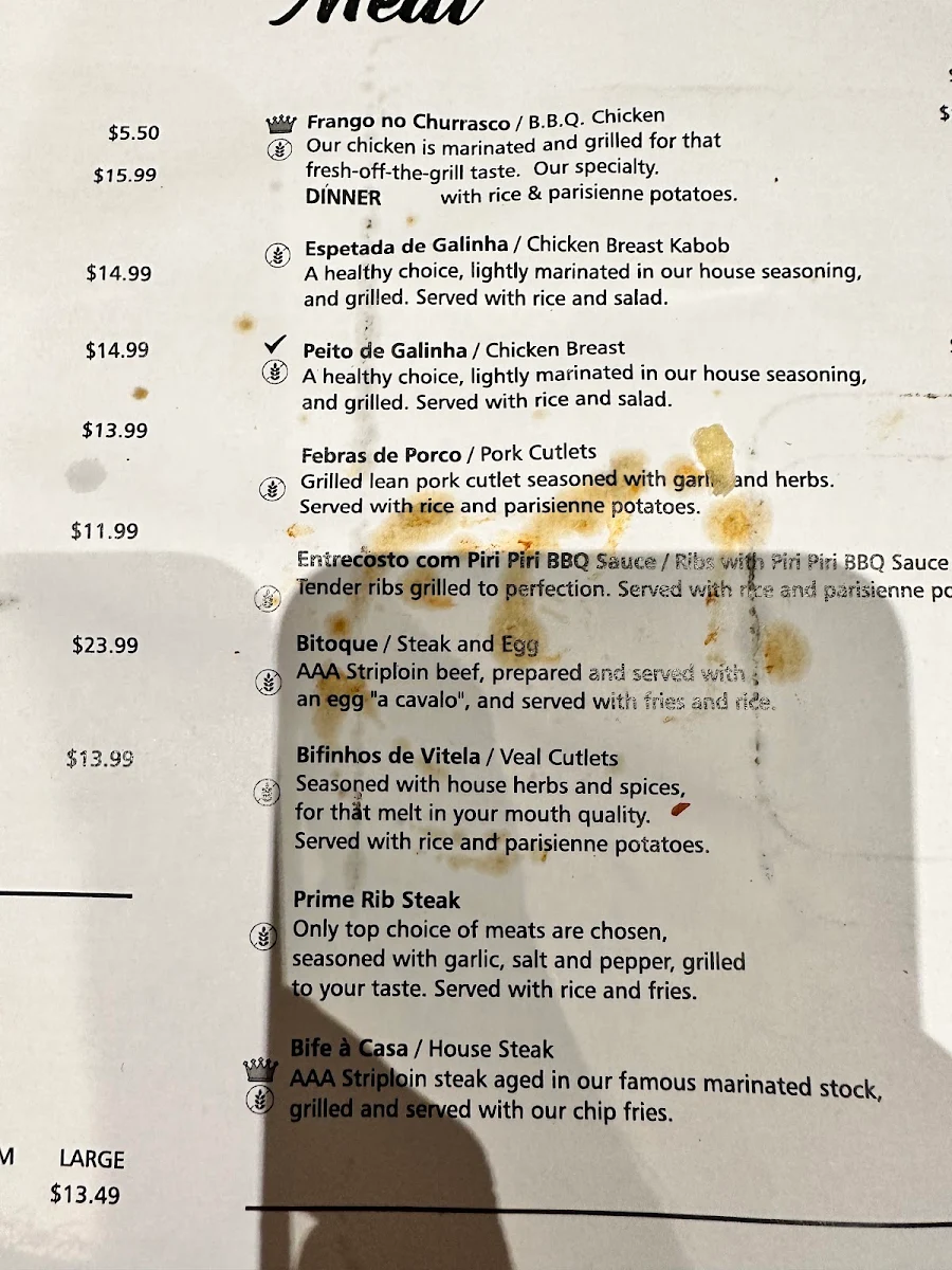 Menu, Bairrada Churrasqueira