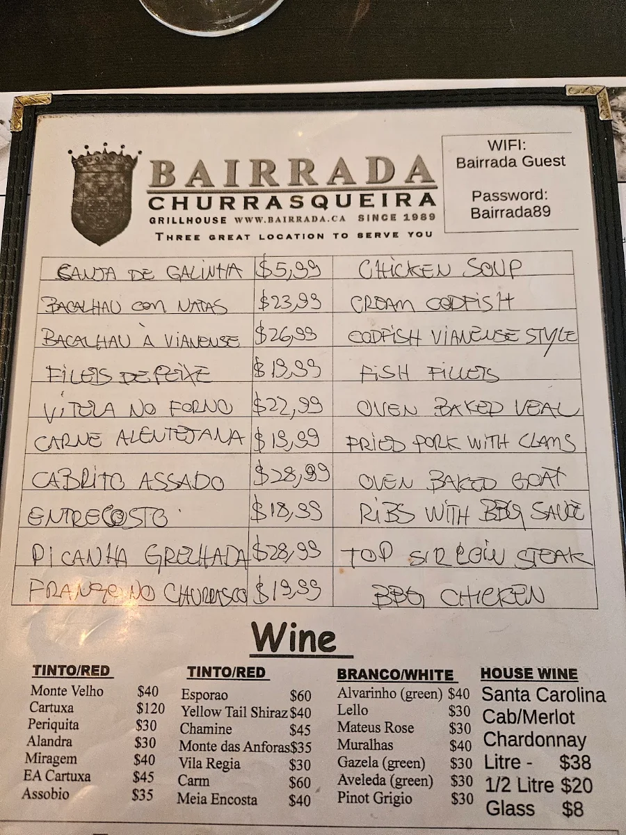 Menu, Bairrada Churrasqueira