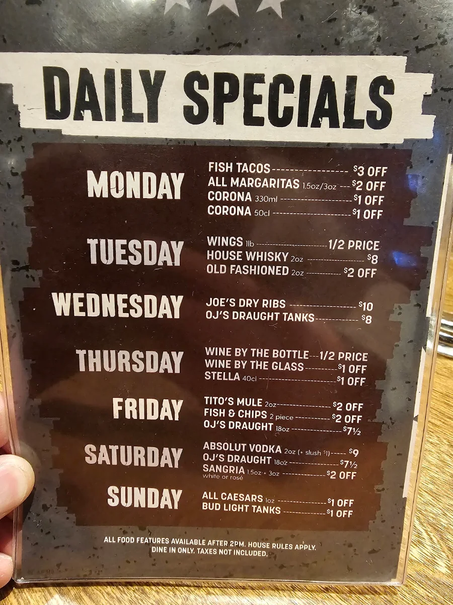 Menu, Original Joe's