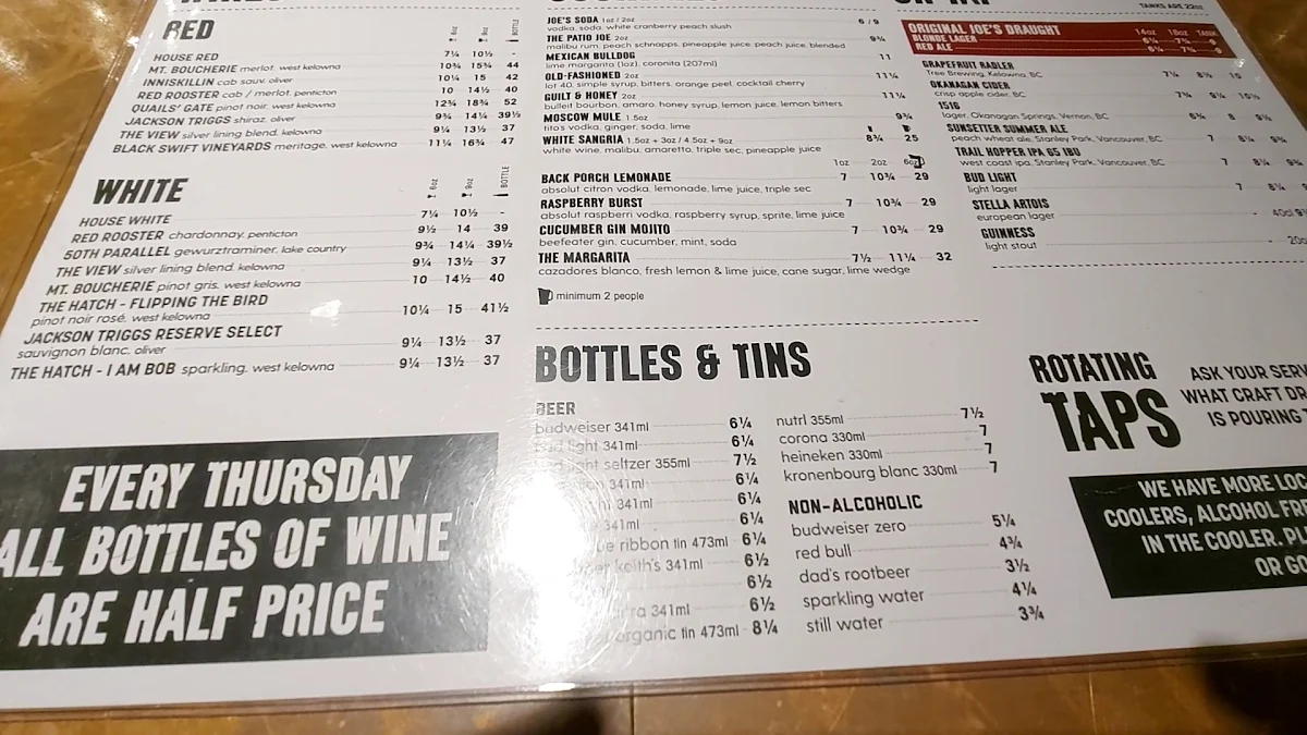 Menu, Original Joe's