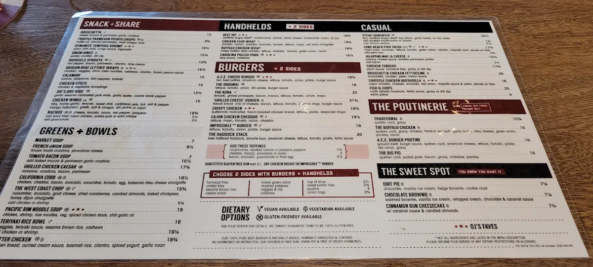 Menu, Original Joe's