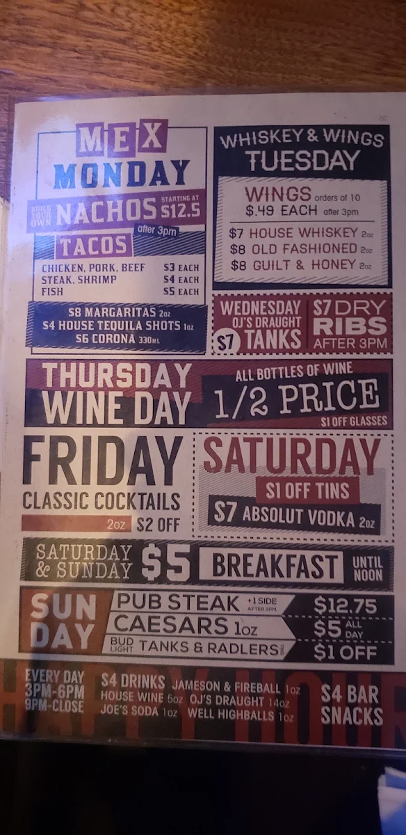 Menu, Original Joe's